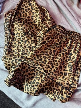 Victorias Secret Leopard Print Satin Women's Shorts - Brown Animal Print